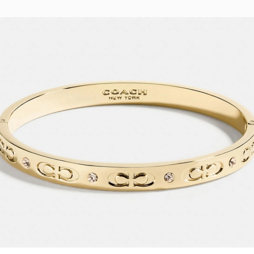 NWT! Coach Signature Hinged Bangle in Gold - Picture 2 of 3